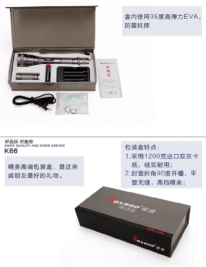 Roxane視睿|LED強光防身等級手電筒套組 (電筒可加長型;Cree XM-L T6;K66)