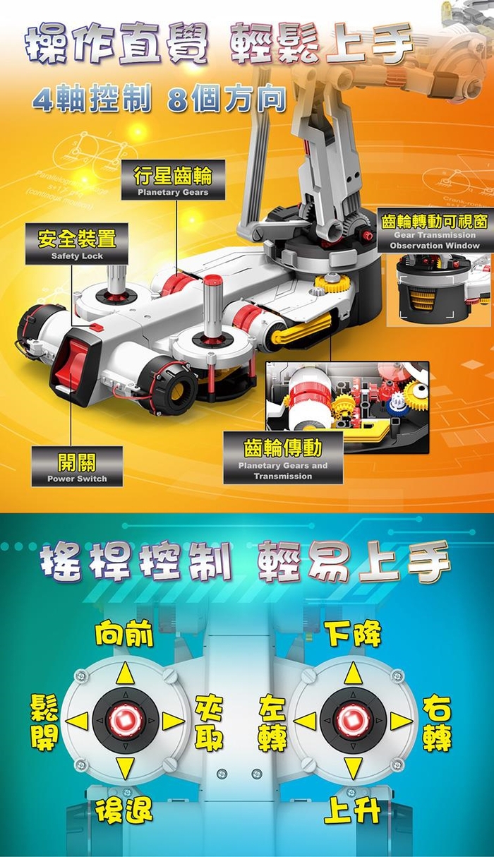 台灣Pro’sKit寶工|科學玩具八方全能遊戲搖桿控制機械動力爪 ( GE-537 )