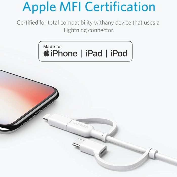 美國ANKER|PowerLine II 3合1即USB-C+A+蘋果Lightning數據傳輸充電線 ( A8436H系列 )