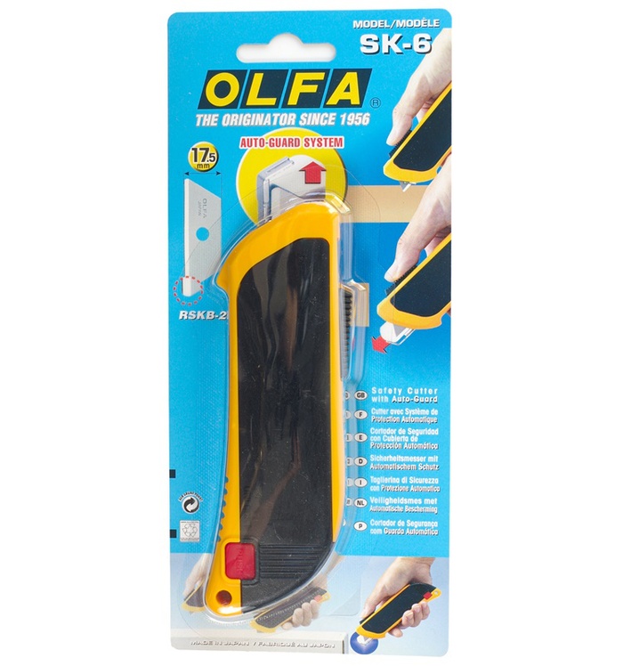 日本OLFA|豪華型自動縮回刀片安全美工刀作業刀(邊緣圓刃;SK-6)