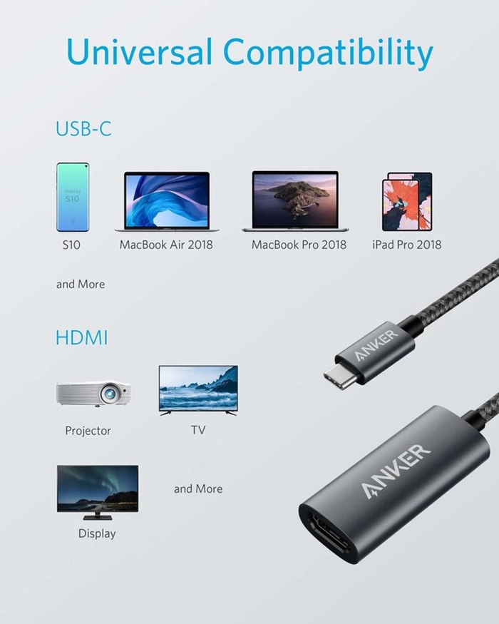 美國Anker｜Type-C即USB-C轉HDMI連接線4K解析度轉接器 ( A83120A1 )