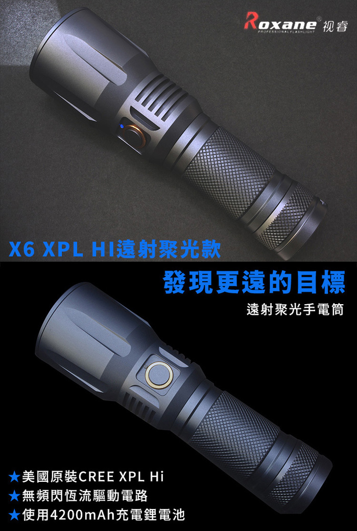 Roxane視睿｜XPL HI防水強光手電筒(USB-C充電;射程495米遠射;1200流明;X6)