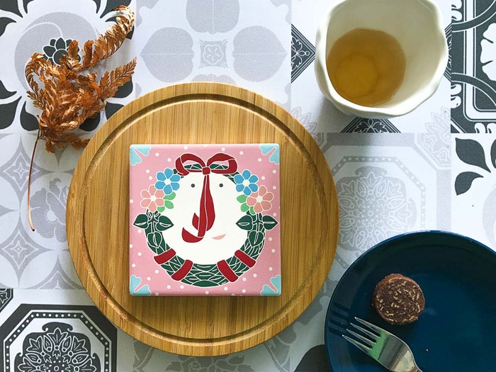 (複製)捲毛力卡QUEMOLICA|復古花磚吸水杯墊-奇幻星球(白)