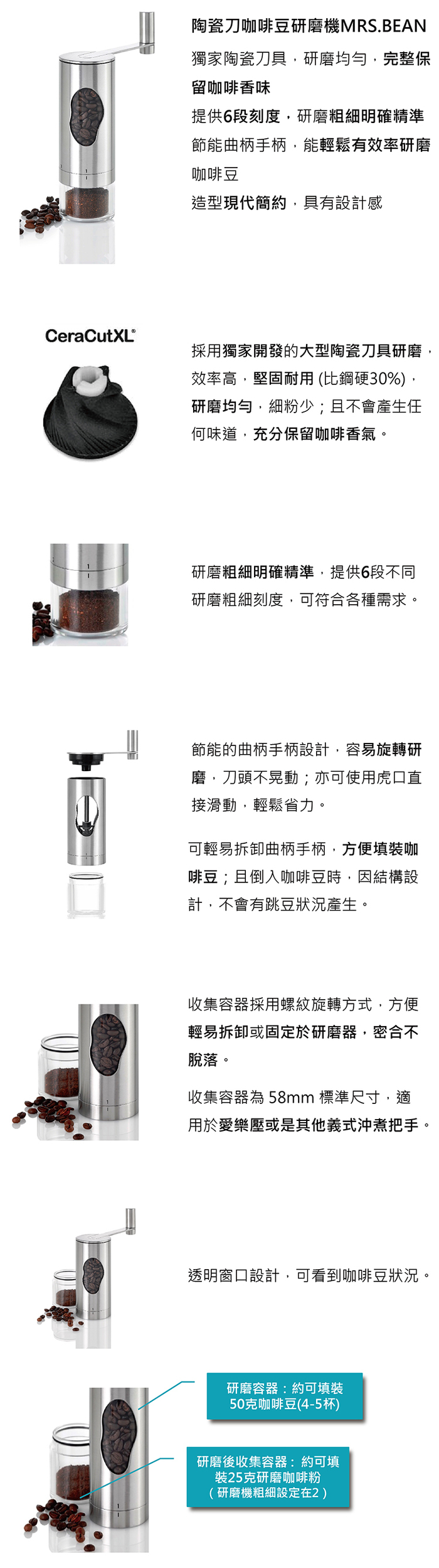 德國 AdHoc |MRS. BEAN陶瓷刀咖啡豆研磨機