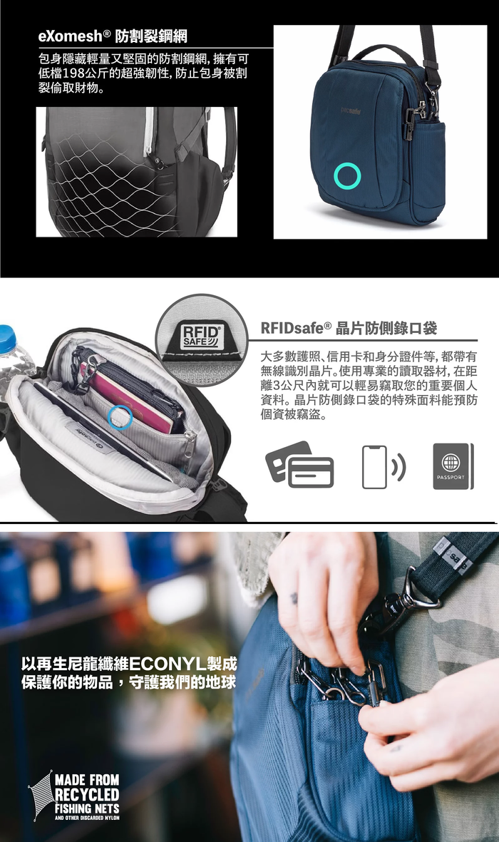 (複製)Pacsafe ECONYL®|Metrosafe 都市防盜斜肩包 LS200(範例)