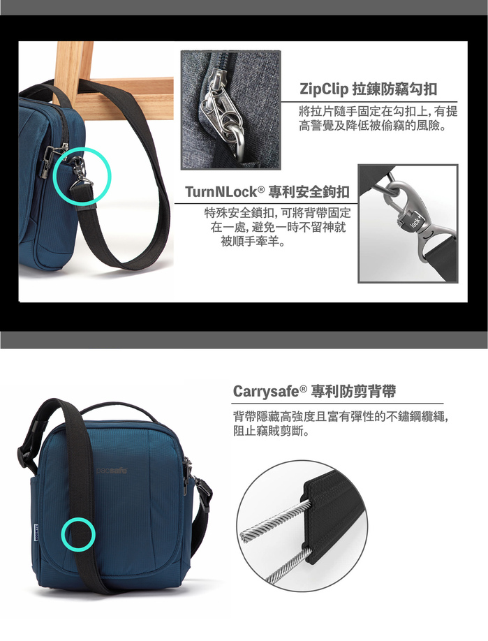 (複製)Pacsafe ECONYL®|Metrosafe 都市防盜斜肩包 LS200(範例)