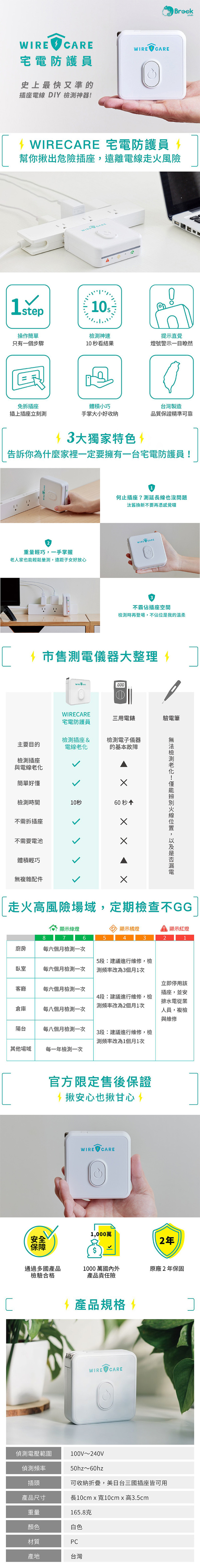Brook Livin|WIRECARE宅電防護員|居家用電檢查|插座檢測器|居家安全|延長線檢測